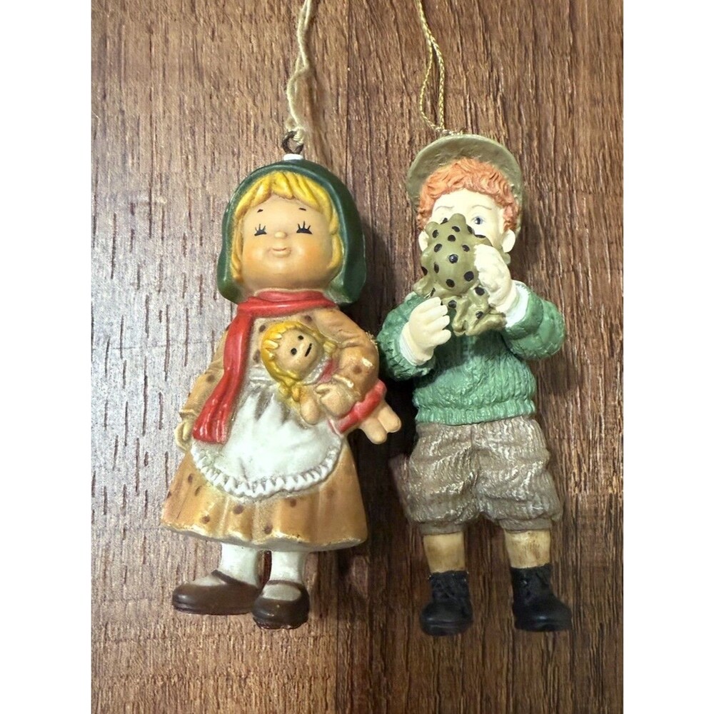 Vtg  Bradford Novelty Girl And Boy Christmas Ornaments Lot Of 2 3 1/4 Tall